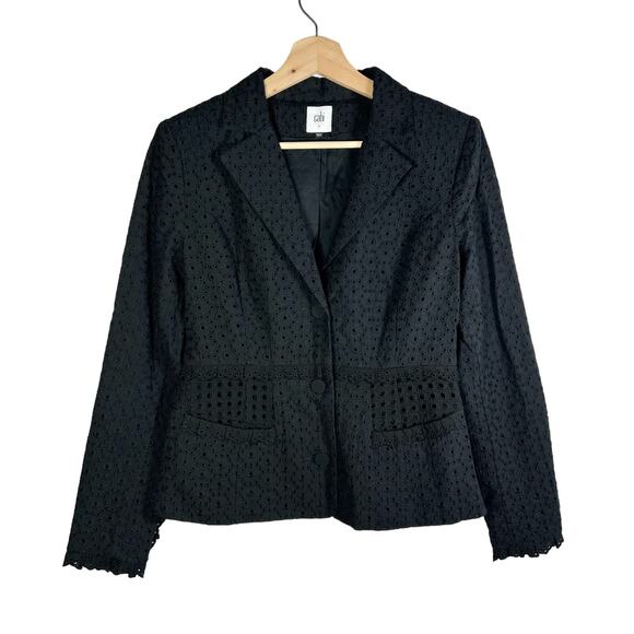 Cabi Flamenco Black Eyelet Lace Ruffle Trim Button Front Blazer 0 - Picture 1 of 9